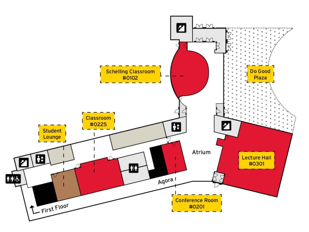 wayfinding map of ground floor of Thurgood Marshall Hall