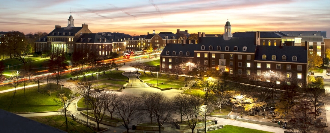 Hornbake Plaza at sunset
