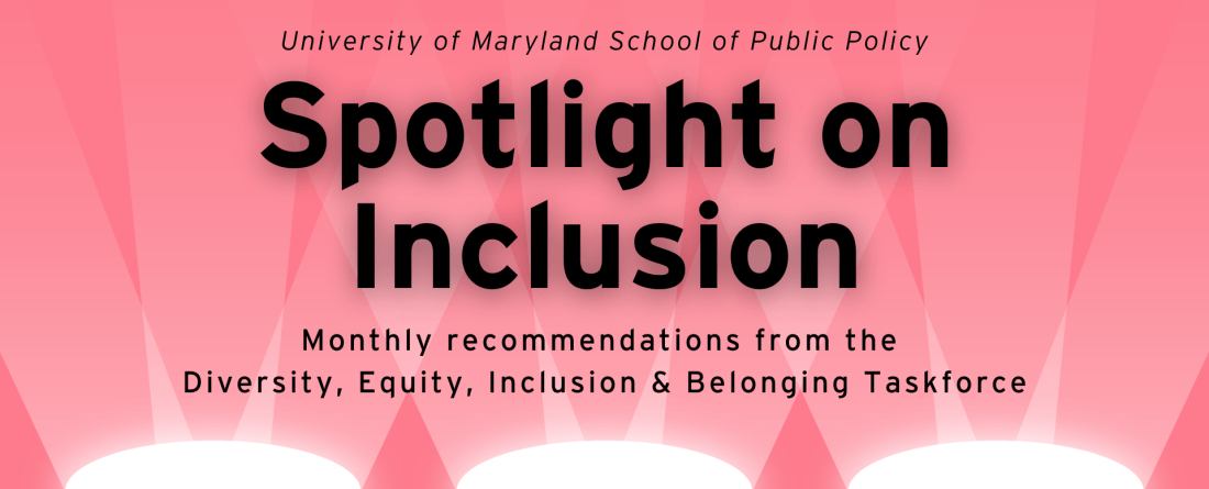 Spotlight on Inclusion on a red background with white spotlights lighting from below