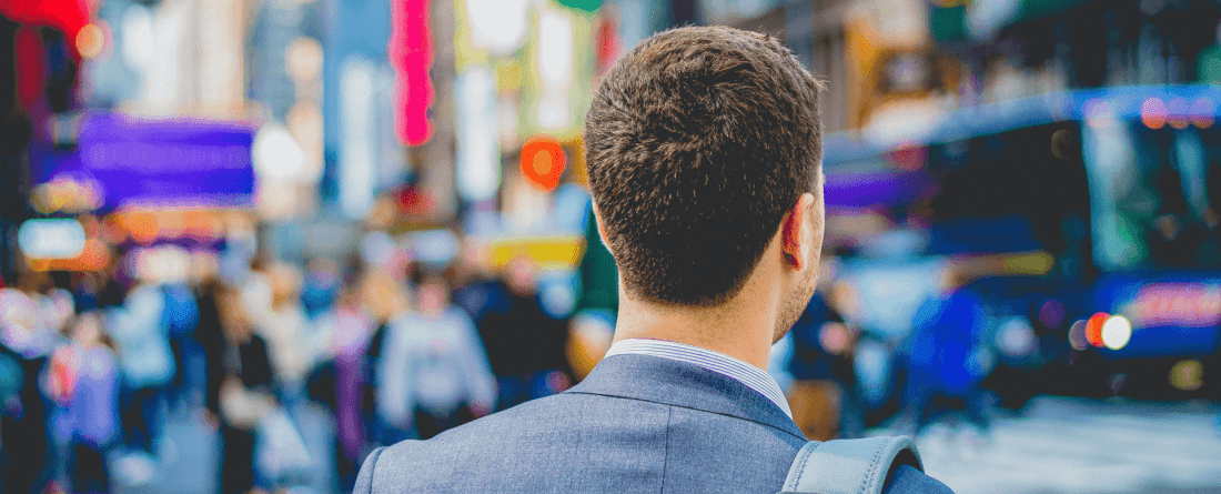 man in Times Square, NY